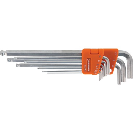 Hex key set 9 pieces with ball head, long, magnetic